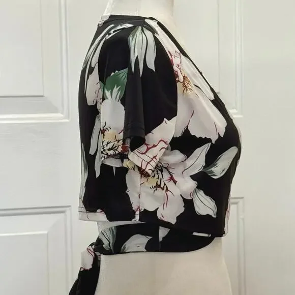 Women’s Small long wrap skirt with cropped crisscross wrap and tie top tropical - Picture 8 of 10